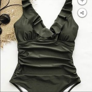 Cupshe one piece olive green with ruffle
